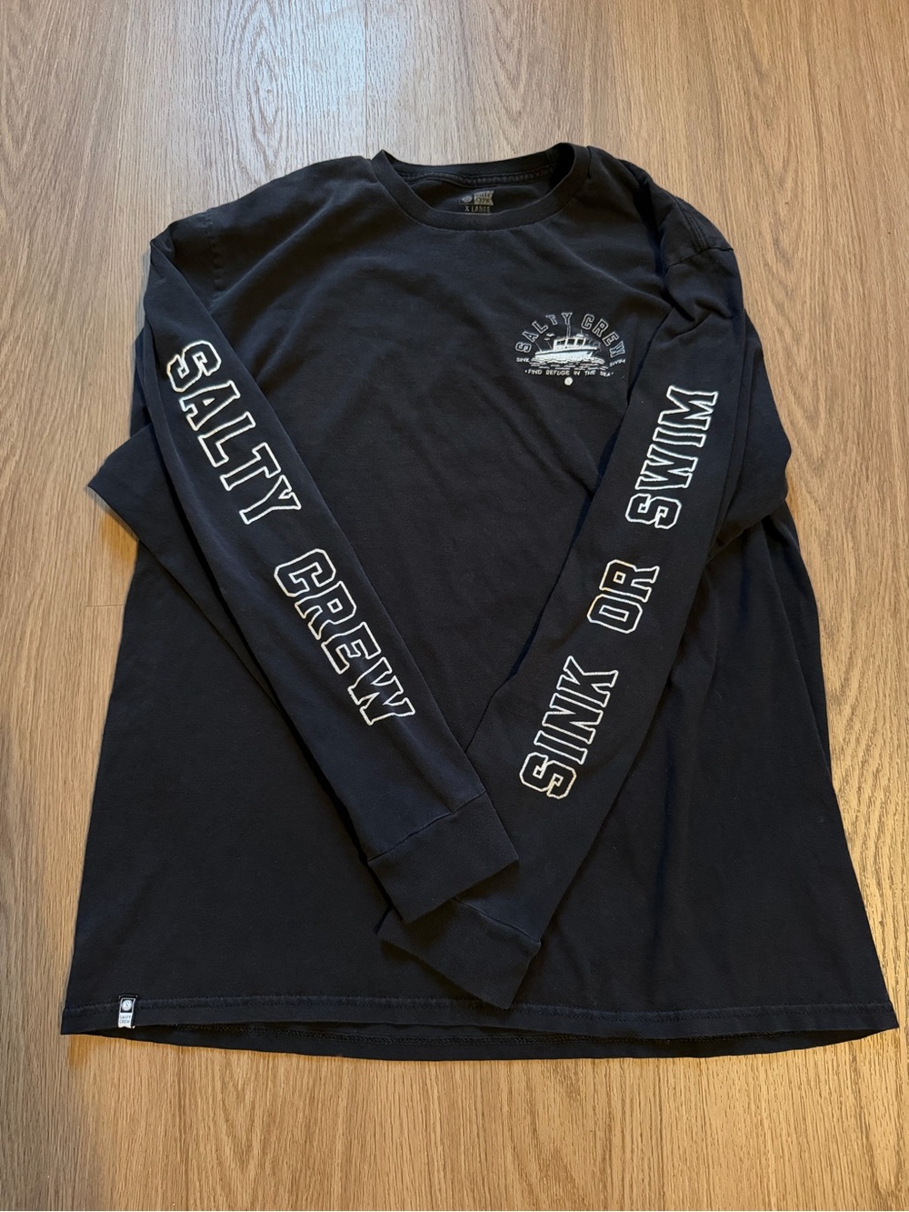Salty Crew Black Long Sleeve Graphic Tee with White Sleeve Text